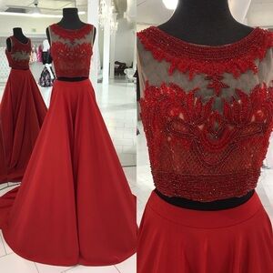 One-of-a-Kind Mac Duggal Red Two-Piece Evening Gown